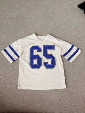 Carter's Cream Mesh Jersey Top with Blue '65' and Stripe Accents